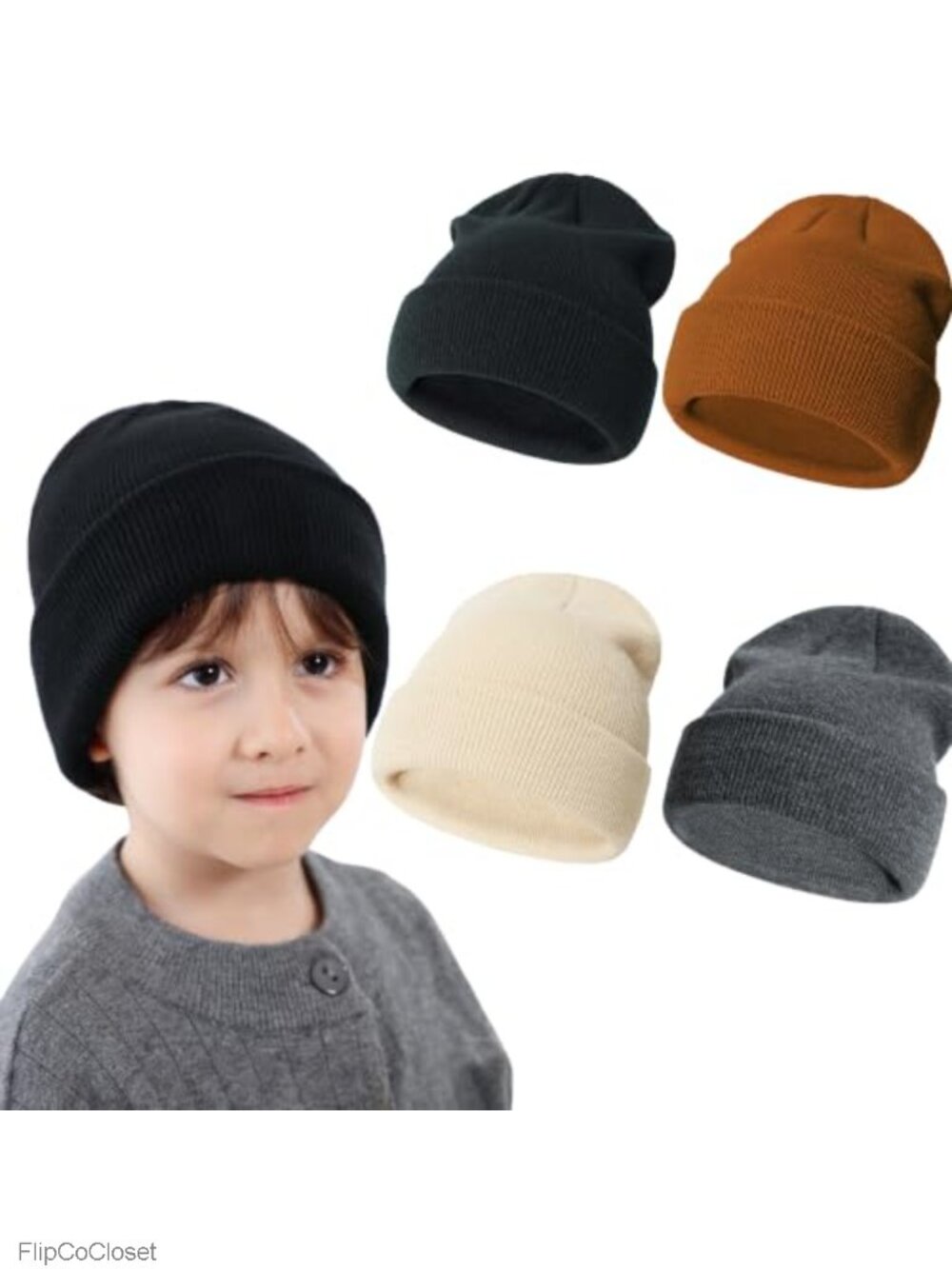 Toddler Knit Beanie Hats 4 Pack Soft Winter Set Boys Girls